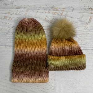 Knit Hat - Ember - toque - beanie - stocking cap - adult - toddler - Brown Tan Camel Gold Beige - with or without Pom Pom