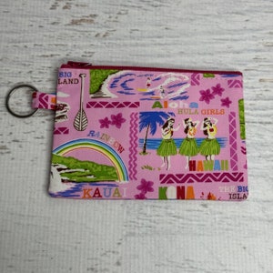Hawaiianische Inseln - Pink - Baumwolle - Geldbörse - Schlüsselanhänger - Brieftasche - Schlüsselanhänger - Schlüsselring - Floral - Aloha Print - Hawaiischer Druck