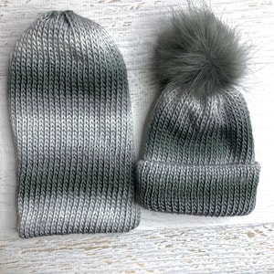 Knit Hat - Silver - toque - beanie - stocking cap - adult - toddler - Gray tones Silver - with or without Pom Pom