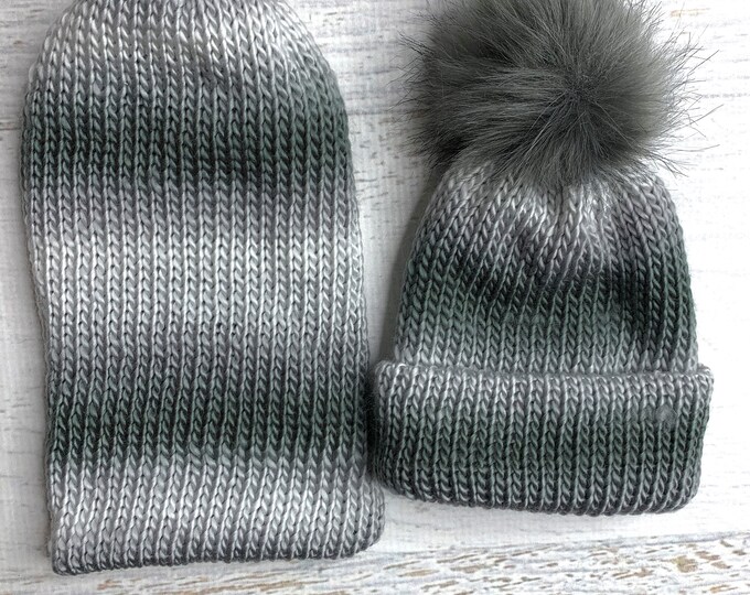 Knit Hat - Silver - toque - beanie - stocking cap - adult - toddler - Gray tones Silver - with or without Pom Pom