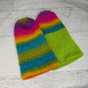 Knit Hat - Galactic - Glitter Stripes - toque - beanie - stocking cap - adult - toddler - Neon Rainbow - with or without Pom Pom