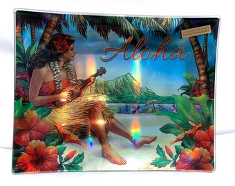 Vintage Style Hawaiian Appetizer Plate - Rainbow Foil