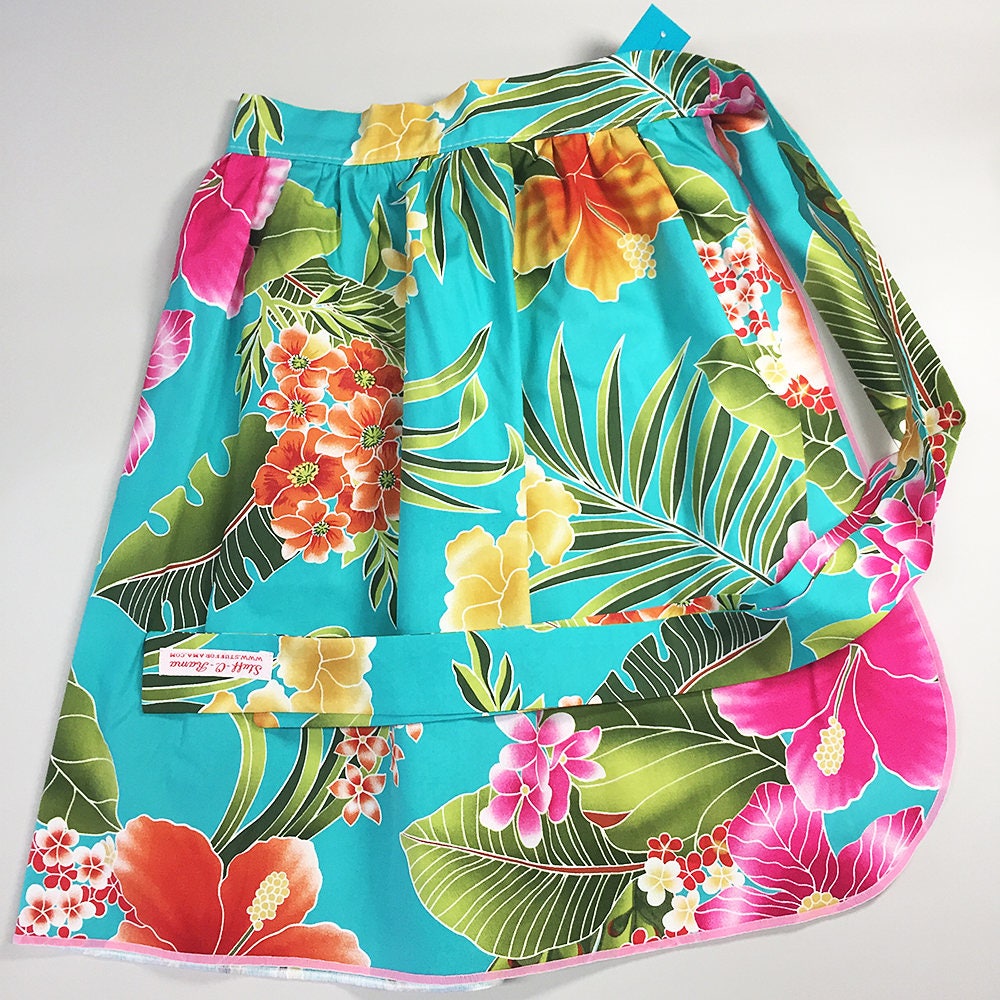 Half Apron - Vintage Pin Up Skirt Style - Blue Hawaiian