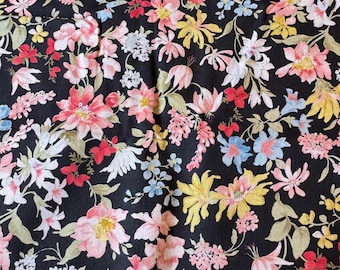 Remnant Fabric - Sevenberry Imported from Japan - Black Floral Print Cotton Woven