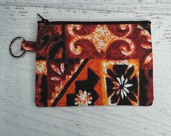 Midcentury Brown Tapa Cloth - Cotton Canvas - Coin Purse - Keychain - Wallet - Key Fob - Key Ring - Aloha - Hawaiian Print