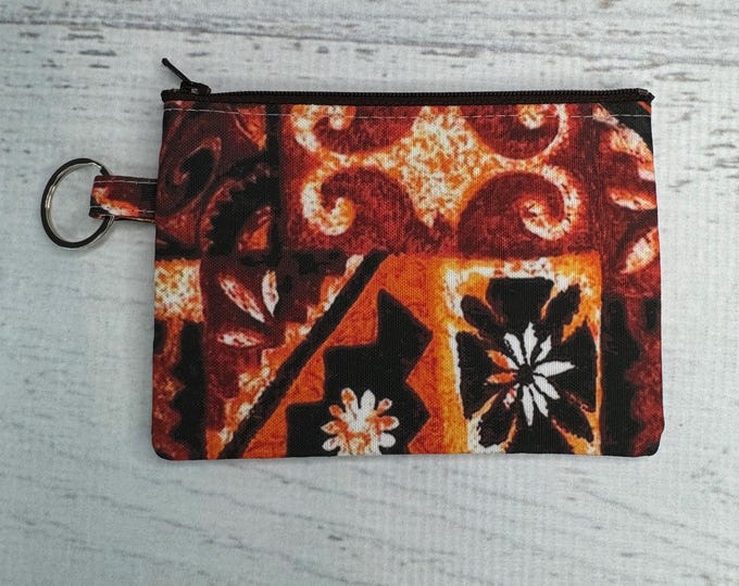 Midcentury Brown Tapa Cloth - Cotton Canvas - Coin Purse - Keychain - Wallet - Key Fob - Key Ring - Aloha - Hawaiian Print