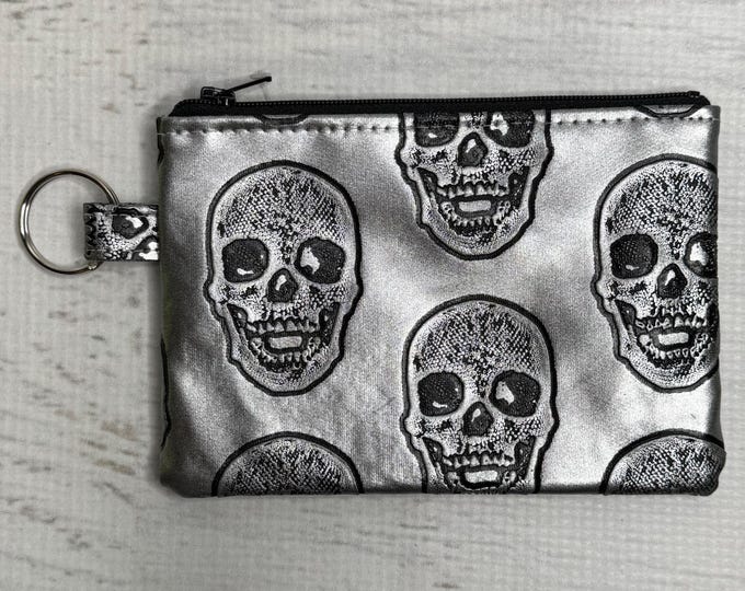 Shiny Skulls - Metallic Silver Vinyl - Coin Purse - Keychain - Wallet - Key Fob - Key Ring - Spooky - Halloween - Haunted Mansion