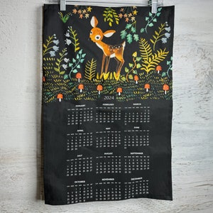 Deer in the Forest - 2024 Calendar - Tea Towel - Bar Towel - Linen Cotton Canvas - Retro - Vintage Style