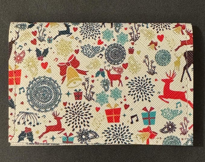 Retro Christmas Paper Design - Basic Gift Card Wallets - Christmas Stocking Stuffers - Business Card Holder  - Birthday - Holiday