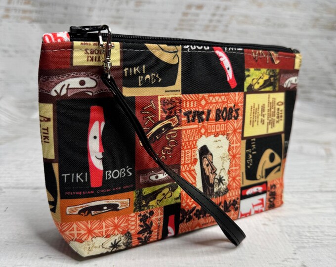 Tiki Bobs  - Clutch - Zipper Pouch - Wristlet - Retro Hawaiian Print - Travel Bag - Tiki - Aloha Print - 60s retro San Francisco