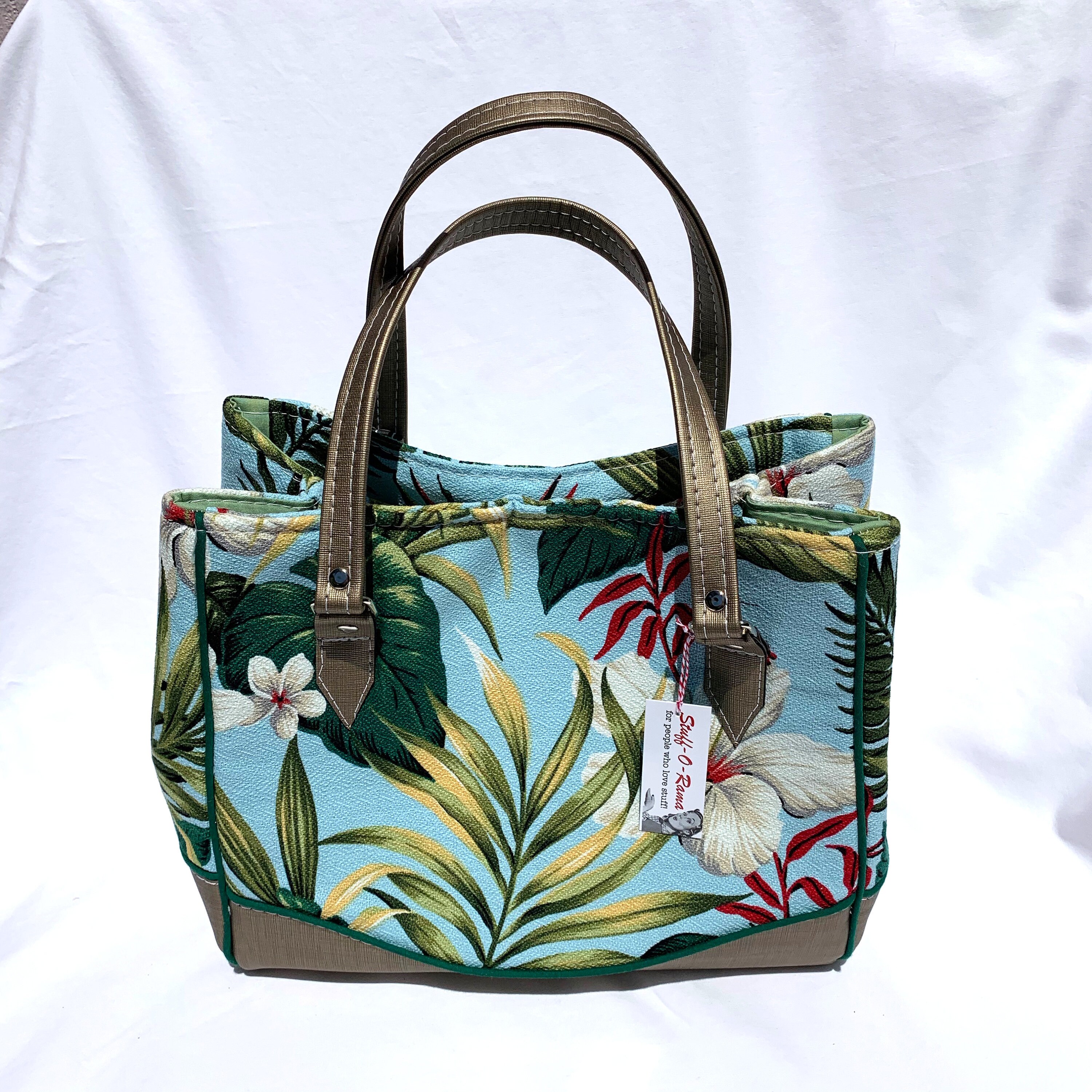 Blue Hibiscus Garden Sky Kahala Barkcloth - Vinyl Shoulder Bag ...