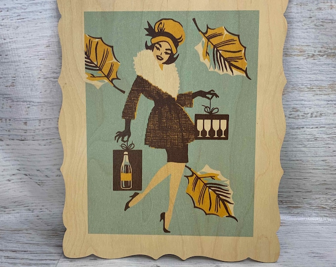 Woman With Bags - Pop Ink - Decor-A-Board - Wall Hanging - Wood Print Picture - Wall Decor - Retro - Vintage - Pinup - MCM