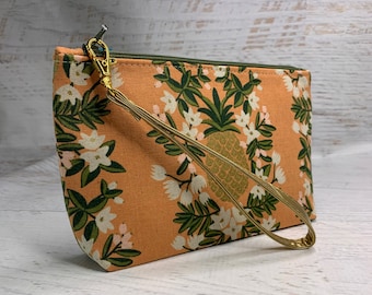 Golden Pineapple - Terracotta - Clutch - Zipper Pouch - Wristlet - Travel Bag - Tiki - MCM - Hawaiian Print - Mid Century Modern-