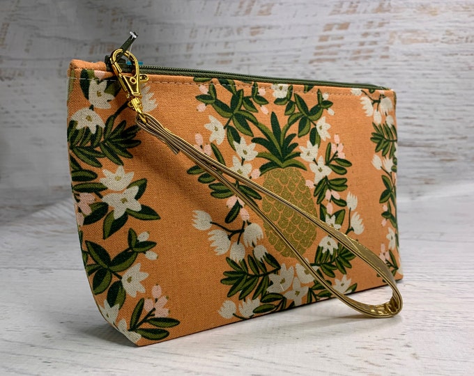 Golden Pineapple - Terracotta - Clutch - Zipper Pouch - Wristlet - Travel Bag - Tiki - MCM - Hawaiian Print - Mid Century Modern-