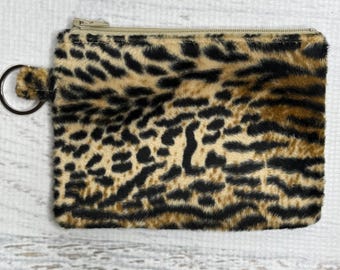 Cheetah - Animal Print - Faux Fur Coin Purse Fob Wallet with Keychain