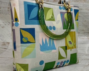 Retro Partridge - SMALL Canvas Tote Bag with Bamboo Handles and Crossbody Strap