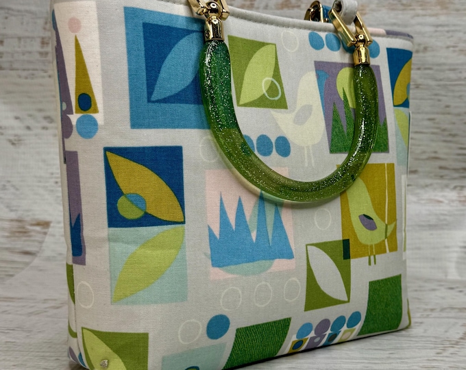 Retro Partridge - SMALL Tote Bag - Purse - Handbag - Crossbody Option - Tiki Purse - MCM - Midcentury Modern - Tapa Cloth