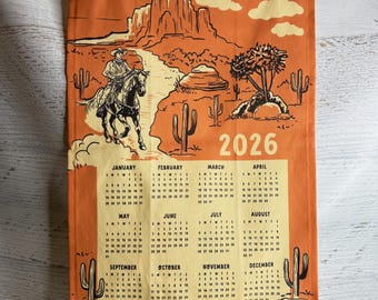 Western Desert Cowboy - 2026 Tea Towel Calendar - Linen Cotton Canvas
