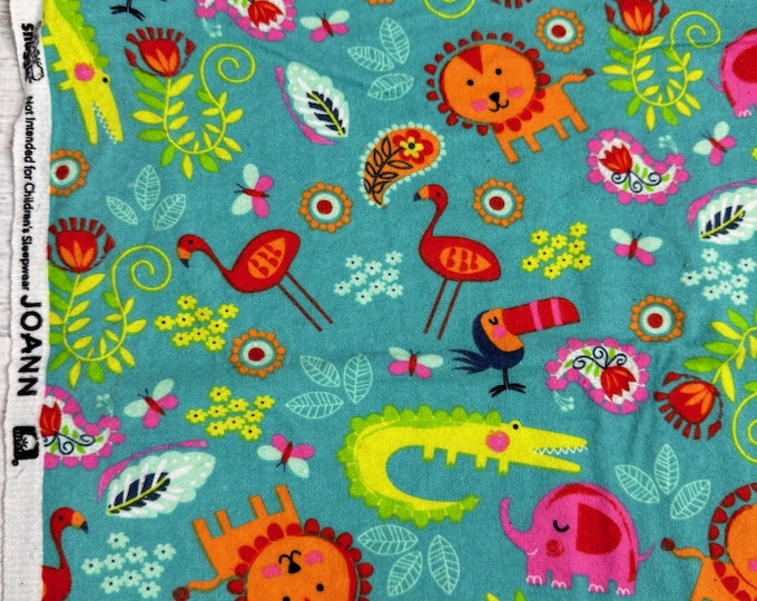 Remnant Fabrics - Tropical Zoo Animals Cotton FLANNEL