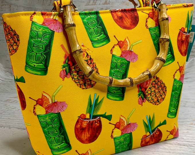 Tiki Cocktails - Tote Bag - Purse - Handbag - Crossbody - Tiki - MCM - Retro Vintage Style - Tiki Mugs