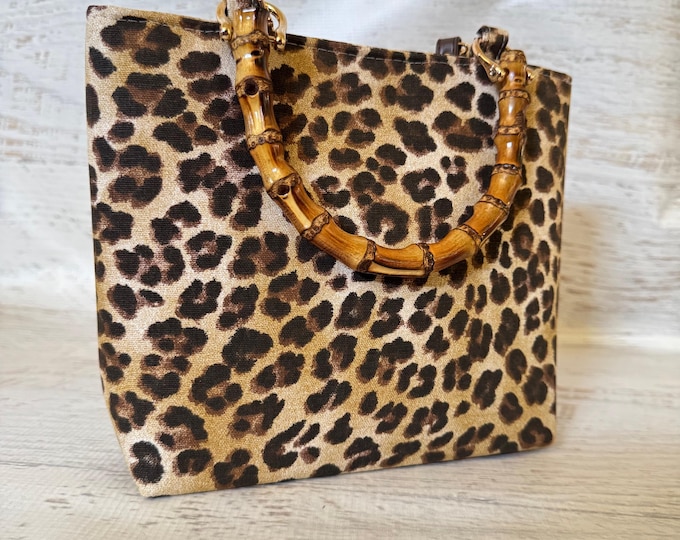 Leopard Print - SMALL Canvas Tote Bag with Bamboo Handles and Crossbody Strap