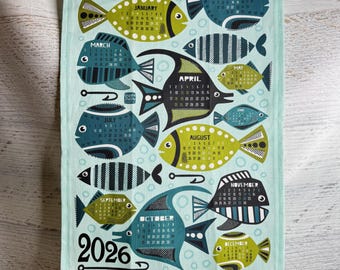 Deep Sea Fishing - 2026 Tea Towel Calendar - Linen Cotton Canvas - MidCentury Modern