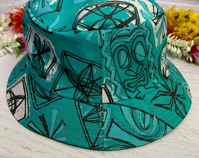 Canvas Bucket Hat - Castaway Cloth - Tapa Cloth - Hawaiian Aloha Print - Summer Hat - Tiki Hat - Luau