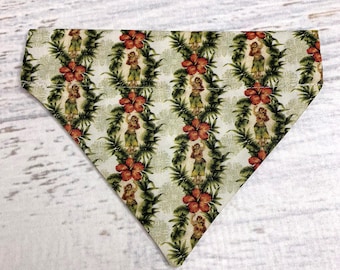 Vintage Hula Dancers - Dog Cat Bandana - Over the Collar - Tropical - Aloha Print - Sizes XS through XL - Dog Accessories - Neckwear