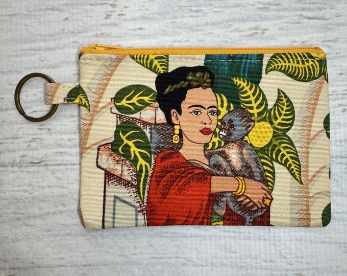 Frida's Garden - Cotton - Coin Purse - Keychain - Wallet - Key Fob - Key Ring