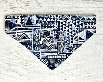 Blue Tapa Cloth - Dog Cat Pet Bandana - Over the Collar - Tropical - Aloha Print - Sizes XS through XL - Dog Accessories - Neckwear