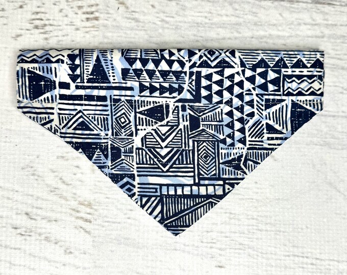 Blue Tapa Cloth - Dog Cat Pet Bandana - Over the Collar - Tropical - Aloha Print - Sizes XS through XL - Dog Accessories - Neckwear