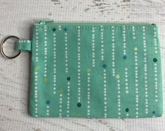 Mod MCM Polka Dots - Green - Cotton - Coin Purse - Keychain - Wallet - Key Fob - Key Ring