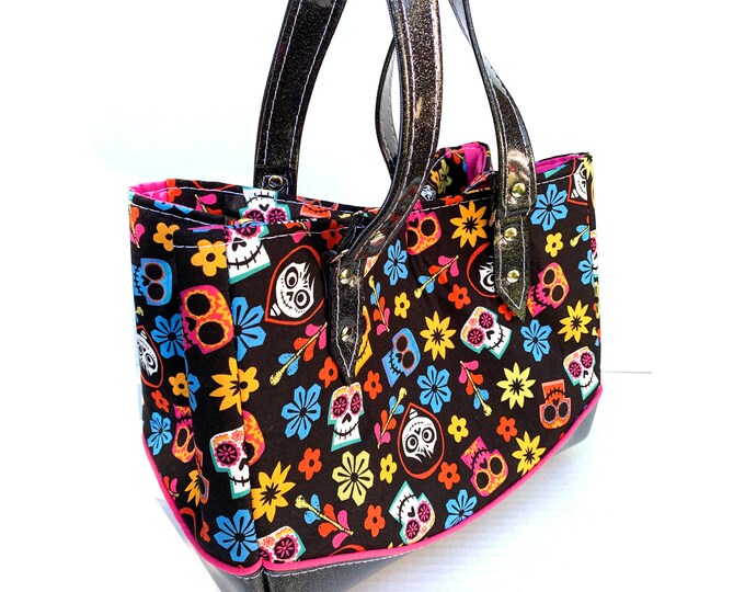 Coco - Black - Glitter Vinyl Shoulder Bag - Handbag Purse - Bag - Day of the Dead - Dias de los Muertos - Disney Officially Licensed Fabric