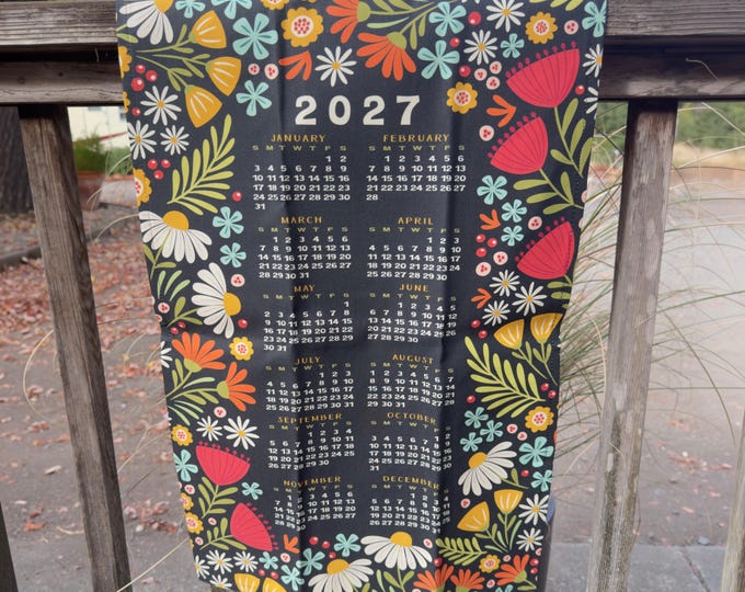 Folk Wildflowers | 2027 Tea Towel Calendar | Linen Cotton Canvas