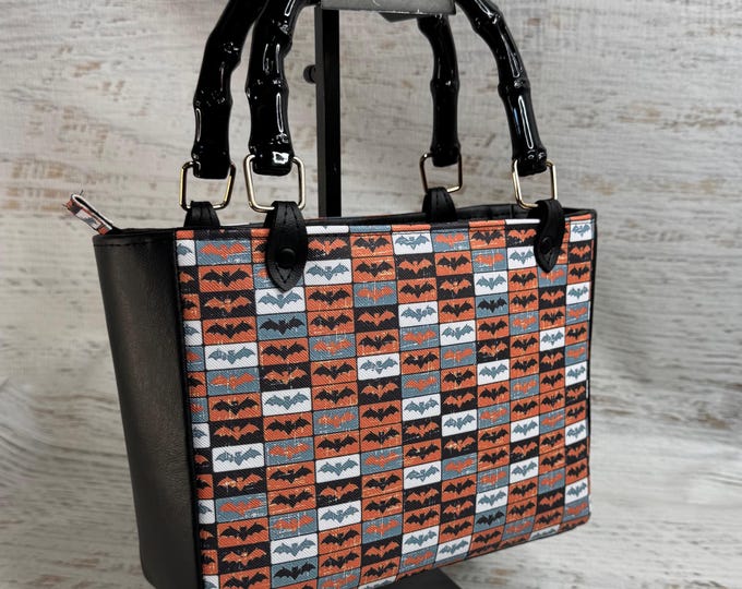 Batty for Bats - Top Handled Vinyl Handbag or Crossbody Purse  with Zipper Charm Closure - Spooky Goth Purse