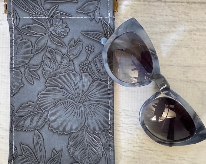 Paniola Collection: Light Brown - Floral Embossed Vinyl Hawaiian Print Eyeglass Case