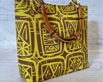 Jeff Granito Designs -  Tattoo Breeze Lime - SMALL Canvas Tote Bag with Bamboo Handles and Crossbody Strap