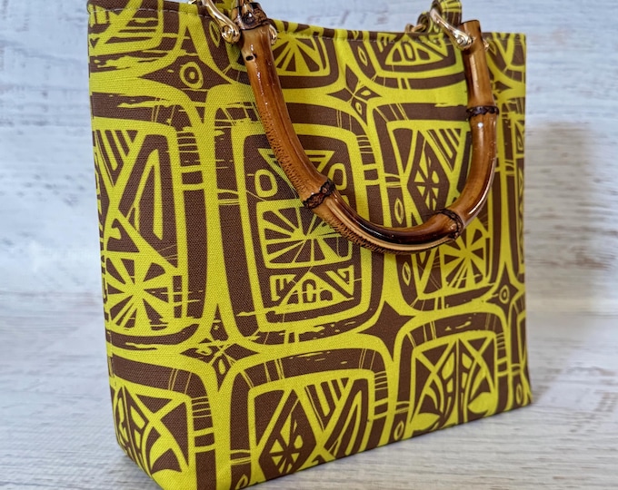 Jeff Granito Designs -  Tattoo Breeze Lime - SMALL Canvas Tote Bag with Bamboo Handles and Crossbody Strap