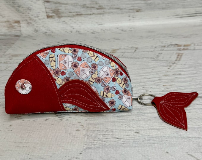 Fish Pouch - Hippy VW Bus - Zipper Pouch - Keychain - Make Up Bag - Zipper Clutch - Novelty - Vinyl - Vegan Leather