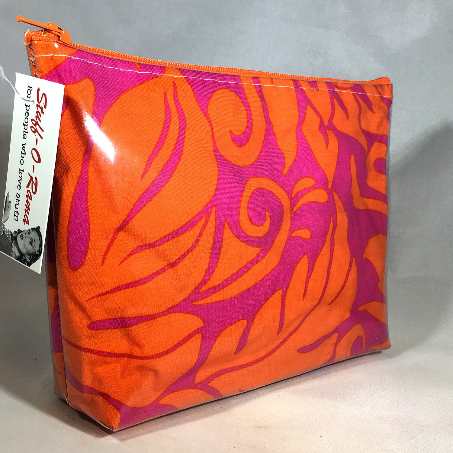 Tropical Flowers - 60s Hot Pink and Orange Aloha Print - Make Up Bag ...