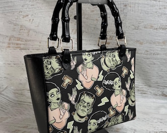 Frank and Bride - Vinyl Handbag with Bamboo Handles and Crossbody Strap