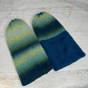 Knit Hat - New Moon - Glitter Stripes - toque - beanie - stocking cap - adult - toddler - Greens Blues - with or without Pom Pom