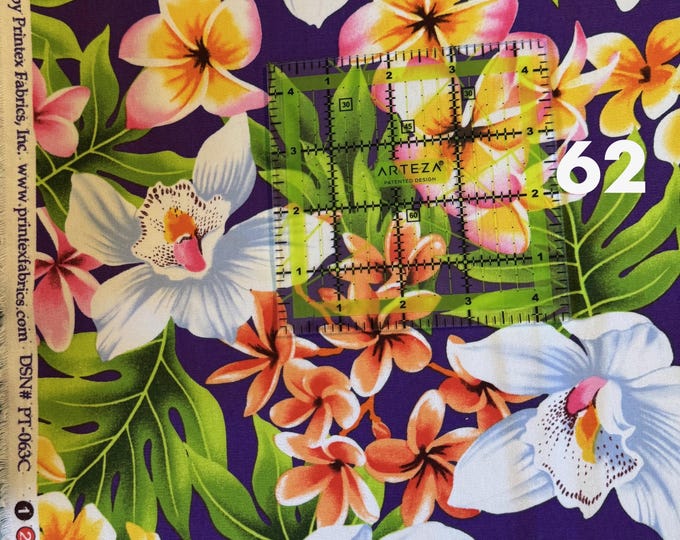 Hawaiian Fabrics - 62 - Hawaiian Aloha Print - Purple - Iris - Plumeria - Trendtex Fabrics - Canvas