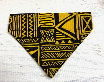 Black Yellow Tapa- Dog Cat Bandanna - Over the Collar - Tropical - Aloha Print - Sizes XS through XL - Dog Accessories - Neckwear