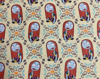 Camelot Fabrics - Nightmare Before Christmas Sally - Yellow - Authentic Disney Licensed Fabric - Quilting Cotton Fabric by the yard