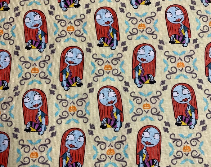 Camelot Fabrics - Nightmare Before Christmas Sally - Yellow - Authentic Disney Licensed Fabric - Quilting Cotton Fabric by the yard