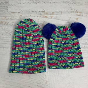 Knit Hat - Circus - toque - beanie - stocking cap - adult - toddler - Magenta Green Teal Yellow Navy Blue - with or without Pom Pom