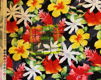 Hawaiian Fabrics - 34 - Hawaiian Flowers - Aloha Print - Trans-Pacific Fabrics - Cotton  - Floral - Tropical - Tiare - Ginger - Hibiscus
