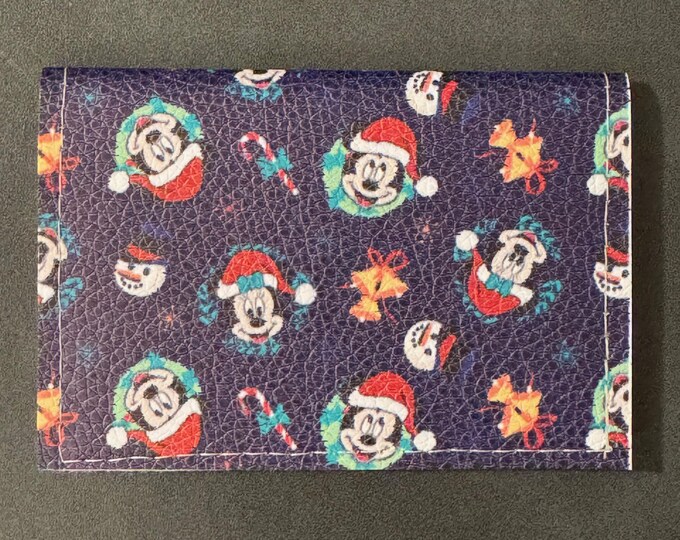 Mickey & Minnie Mouse Christmas Wreaths - Basic Gift Card Wallets - Christmas Stocking Stuffers - Business Card Holder  - Birthday