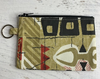 Mid Century Tapa Cloth - Cotton Canvas - Coin Purse - Keychain - Wallet - Key Fob - Key Ring - Aloha - Hawaiian Print